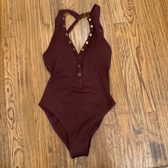 ROBIN PICCONE Amy one piece Swimsuit, Size 6, Allspice Burgundy, NWT - Picture 5 of 7